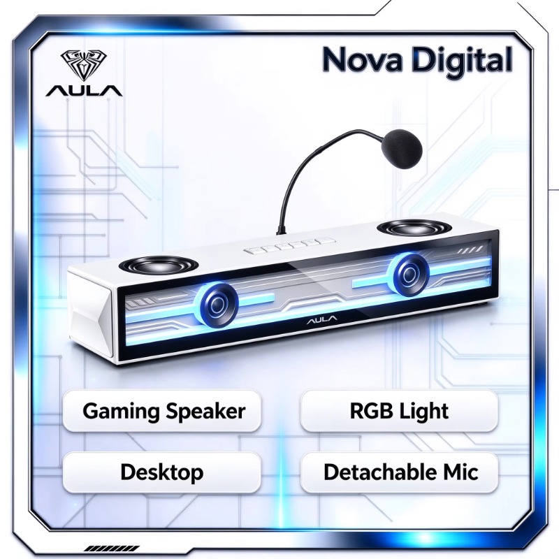 Rgb Computer Soundbar For Pc - AULA GS8 ゲーミングスピーカー。RGBライトと取り外し可能なマイクを搭載したデスクトップサウンドバー。PC、ノートパソコン、ゲーマー、eスポーツ、日常使用、家庭やオフィスでの利用に最適。