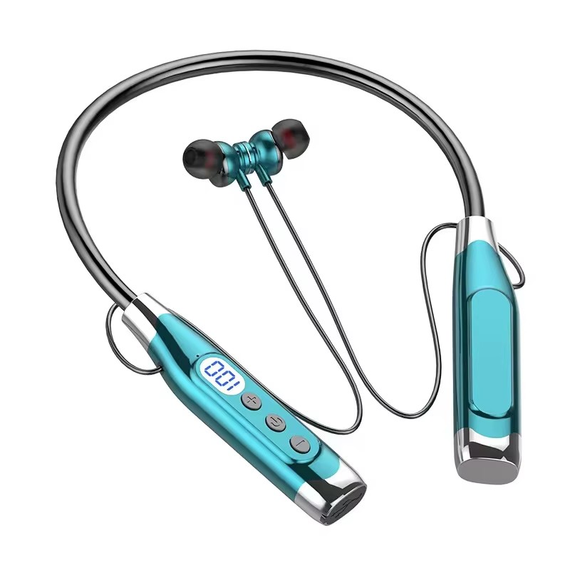Magnetic Neckband Sports Earphones - LEDバッテリー表示 Type-C充電ポート 磁気式 MP3 ワイヤレスステレオ スポーツネックバンド