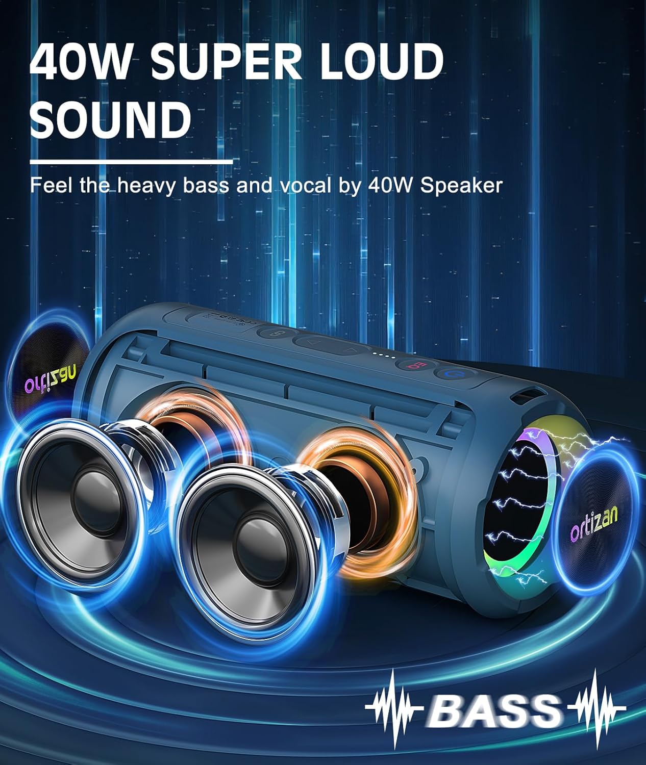 Ortizan-Bluetooth 5.3ワイヤレススピーカ - Portable Bluetooth Speaker Waterproof Ipx7 のレビューと価格