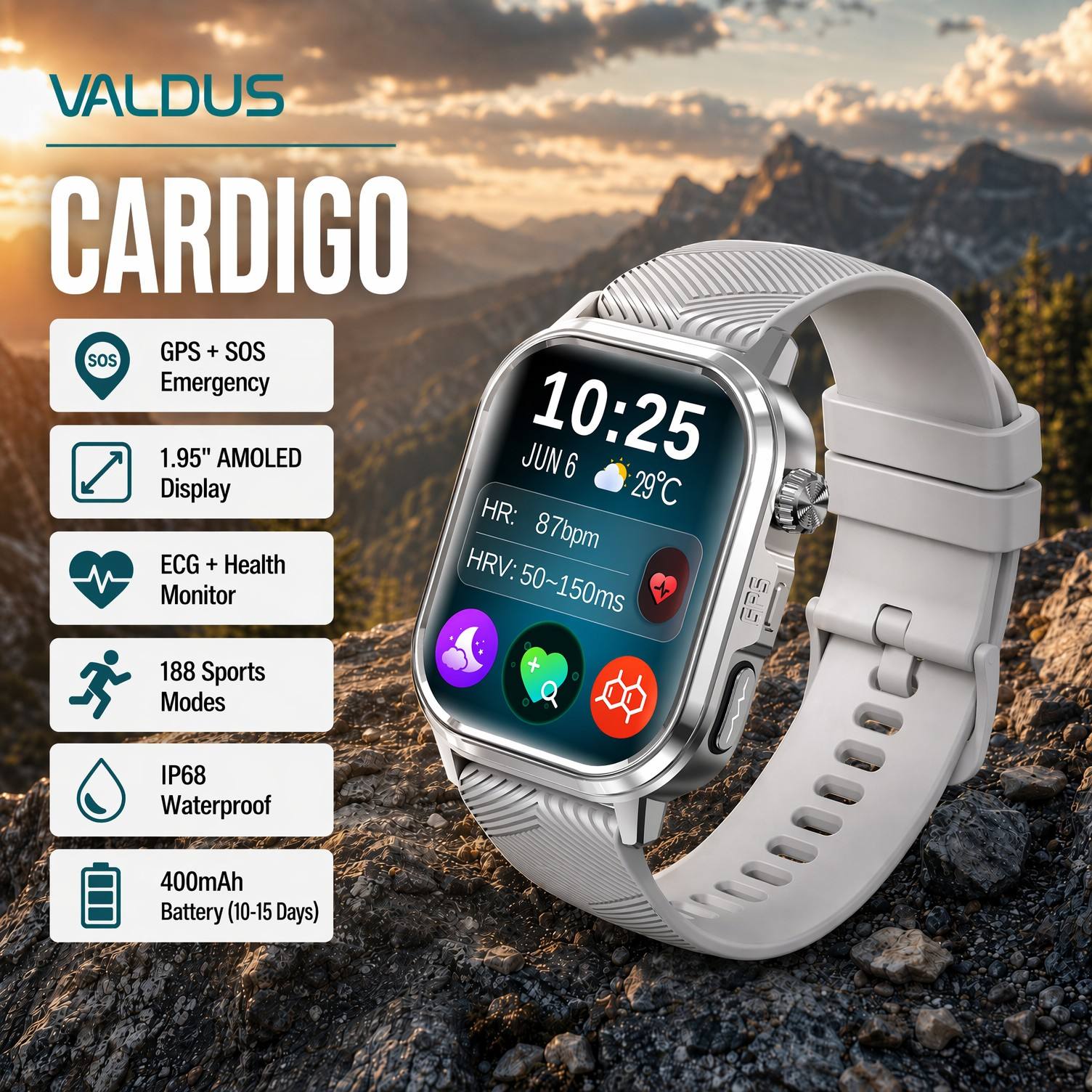 VALDUS CARDIGO メンズ レディース ECG 健 - Smartwatches のレビューと価格